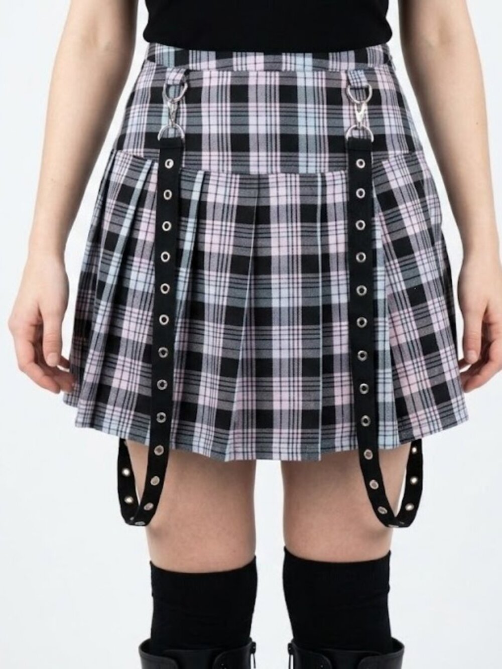 Hot Topic Women's Suspender Skirt - Size Medium - Color Pink, Blue, and Black